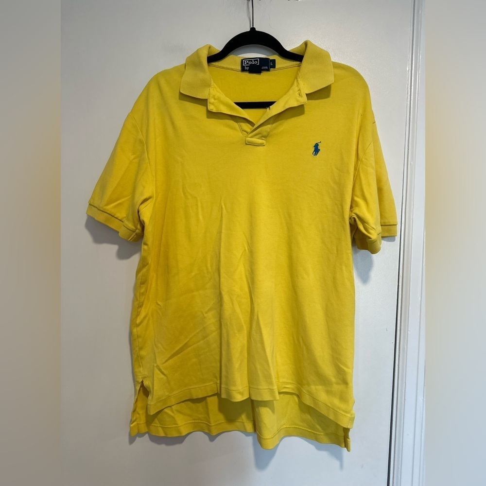 VTG Y2K POLO RALPH LAUREN Sz:L Bright Yellow Cotton Polo Short Sleeve Shirt.